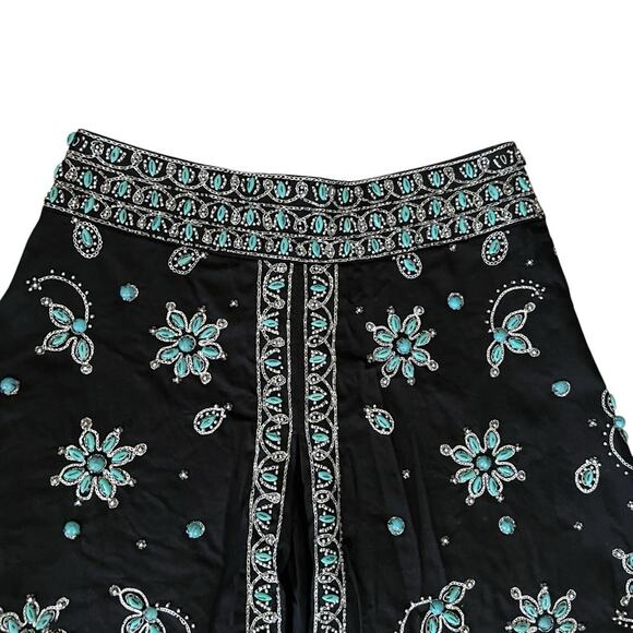 Basil & Maude Vintage Women’s High Waisted Turquoise Beaded Black A Line Skirt - Picture 2 of 10